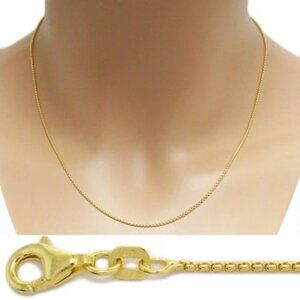 GOLD OVER STERLING SILVER ROUND BOX CHAIN NECKLACE IN 1MM (GAUGE 100)